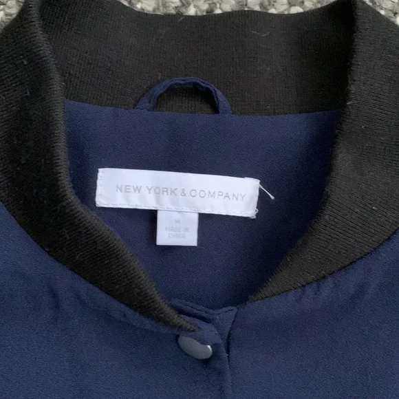 New York & Company Navy Blue Long Bomber Jacket - Picture 6 of 8